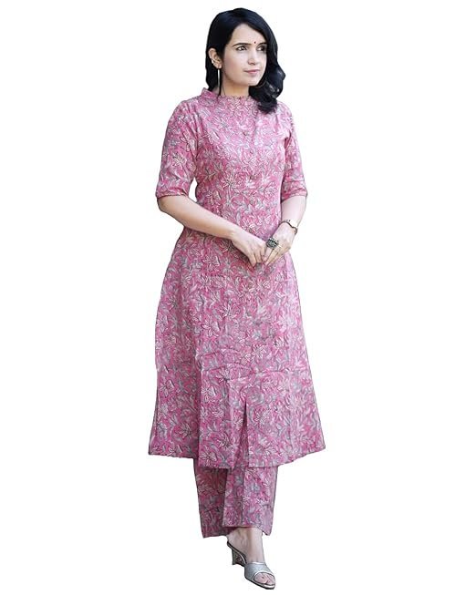 Women's Cotton Blend Floral Kurta with Pant