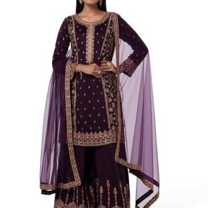 Womens Embroidered Silk Blend Straight Kurta With Palazzos and Dupatta