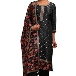 Womens Dola Silk Zari Woven Suit Set With Sequins