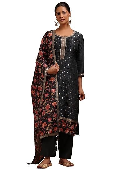 Womens Dola Silk Zari Woven Suit Set With Sequins