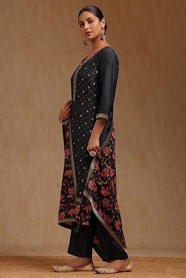 Womens Dola Silk Zari Woven Suit Set With Sequins - Image 2