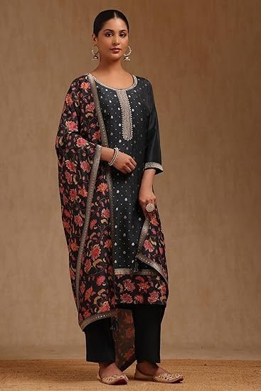 Womens Dola Silk Zari Woven Suit Set With Sequins - Image 3