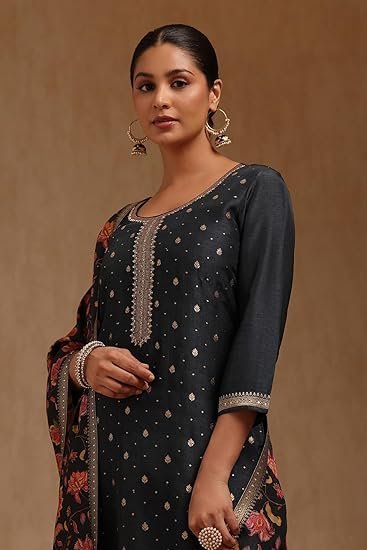 Womens Dola Silk Zari Woven Suit Set With Sequins - Image 4