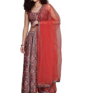 Women's Multi Wanderlust Square Neck Blouse With Lehanga And Dupatta
