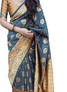 Women's Grey Color Saree Mustard Art Women's Banarsi Silk Blend Saree With Blouse Piece Designer Saree