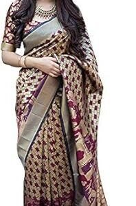 Women's Banarsi Silk Blend Saree With Blouse Piece Multicolor Saree Designer Saree