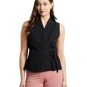 Women's Solid Sleeveless Wrap Top (Regular Fit | Desk-to-Dinner) (Available in Plus Sizes)