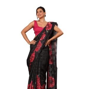 Women's Saree Chequered And Floral Fusion Design Luxe Sheen And Drapey Flow