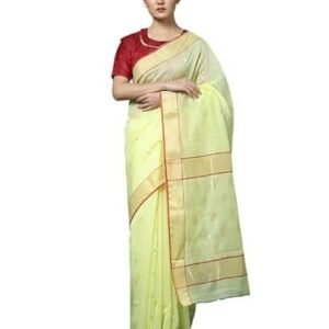 Women's Chanderi Saree – Yellow Silk Cotton with Elegant Red Selvedge, Ethnic Wear with Unstitched Blouse Piece