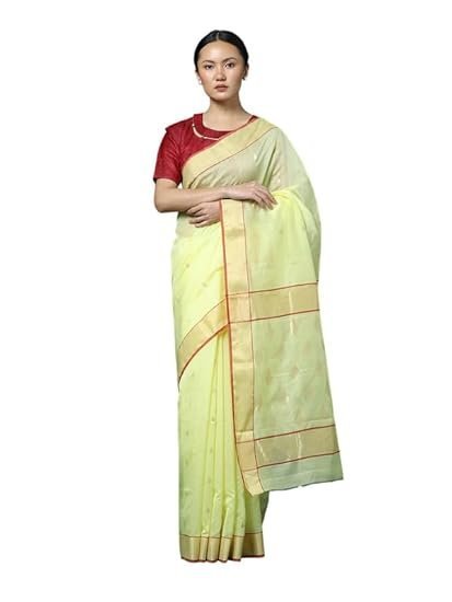 Women's Chanderi Saree – Yellow Silk Cotton with Elegant Red Selvedge, Ethnic Wear with Unstitched Blouse Piece