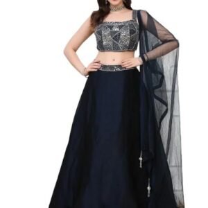 Women's Deep Teal Blue Lehenga Set for Women | Crepe Tissue Flared Skirt with Can-Can, Sequin & Cut Dana Embroidered Blouse, and Dupatta | Elegant Party & Festive Ensemble
