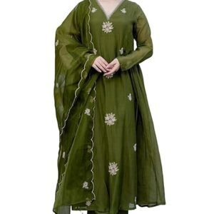 Women Embroidery Solid Anarkali Kurta and Pant Set with Dupatta