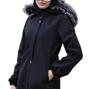 Women's Modest Long Winter Parka – Hooded Jacket with Faux Fur Trim, Drawstring Waist, and Elastic Cuffs – Full Coverage Warm Outwear