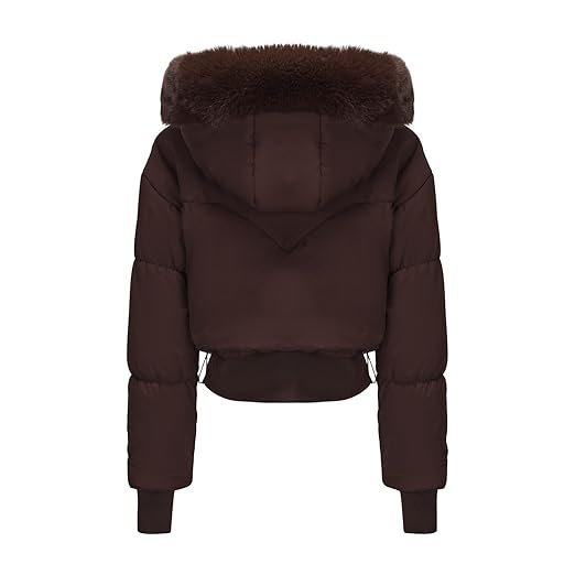Women’s Short Hooded Cotton Jacket with Fur Collar Thick Warm Waist Design Winter Coat - Image 2