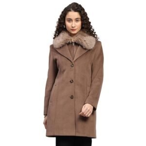 Womens Regular Fit Solid Collar Neck Button Closure Winter Coat| Warm Woolen Overcoat for Ladies | Stylish Long Sleeve Buttoned Jacket