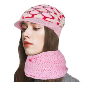 Women's Combo of Woollen Cap with Muffler (Pink, Free Size)