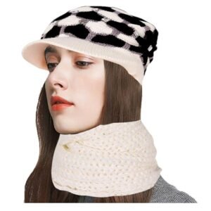 Women's Combo of Woollen Cap with Muffler (White, Free Size)