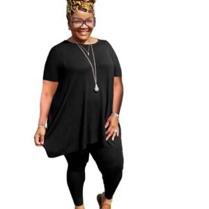 Women Plus Size 2 Piece Outfit Short Sleeve Top and Leggings Lounge Set Tracksuit