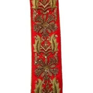 Women's Fine Hand Worked Antique Zardozi Designer Saree Border on Red