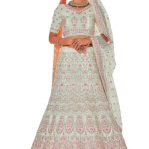 Women's Pista Green Color Crepe Fabric Thread And Stone Work Lehenga For Women