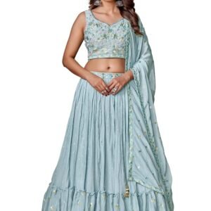 Women's Pearl Powder Blue Ruffle Lehenga