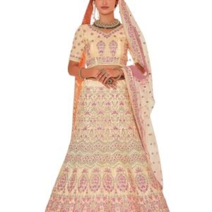 Women's Yellow Color Crepe Material Thread And Stone Work Lehenga For Women