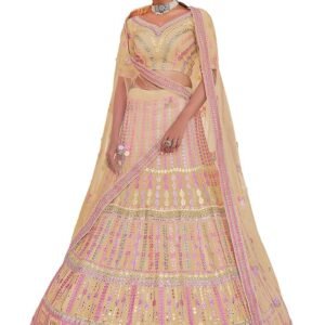 Women's Yellow Color Organza Fabric Thread And Gota Work Lehenga For Women