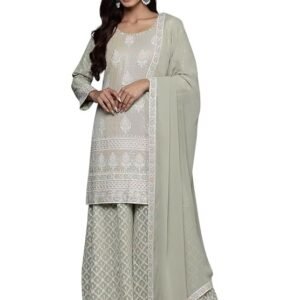 Womens Self Design Georgette Straight Kurta With Palazzos and Dupatta