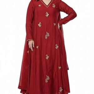 Women Embroidery Solid Anarkali Kurta and Pant Set with Dupatta