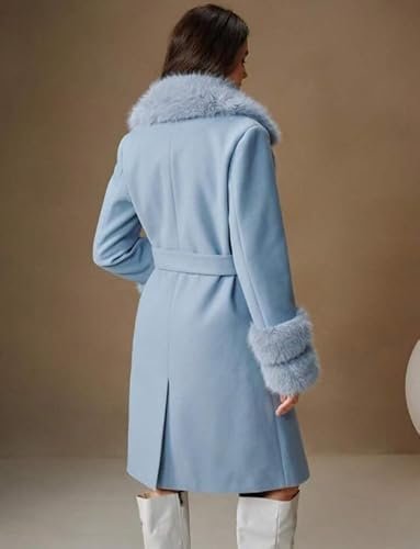 Women’s Light Blue Winter Coat – Stylish Long Jacket with Faux Fur Collar & Cuffs | Elegant Warm Outerwear for Parties, Events, Travel & Cold Weather Fashion | - Image 3