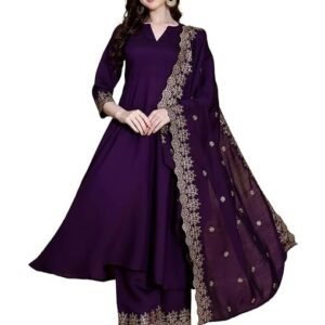 Kurta Set for Women Silk Embroidered Anarkali Kurta Set for Women with Palazzos and Dupatta