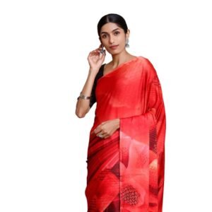 Women's Maroon Creap Saree With Orange Border With Self Design Blouse