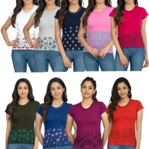 Women Round Neck Multicolor T-Shirt