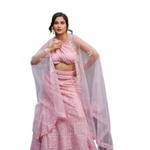 Women's Lehenga Set, Blush Pink, Mirror Embellished