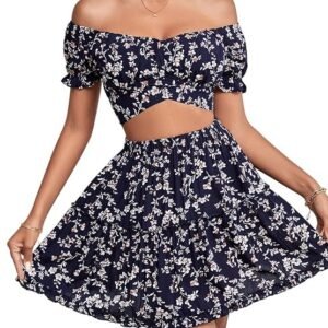 Women's 2 Piece Outfit Set Off Shoulder Crop Top and Mini Skirt