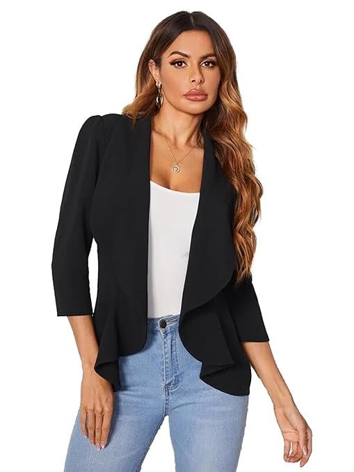 Women's Lightweight Open Front Blazer – Draped Waterfall Longline Blazer Style