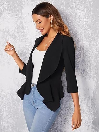 Women's Lightweight Open Front Blazer – Draped Waterfall Longline Blazer Style - Image 4