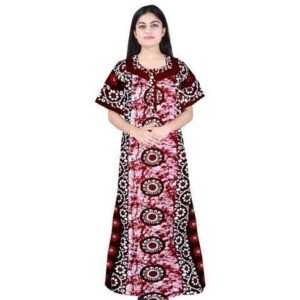 Womens Printed Nighty - Cotton Nightdress -Maxi - Beautiful Print Long Zip Nighty - Nightwear Relaxed fit with Smooth Stitching|IND-P1145