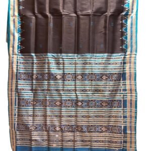 Women's silk saree black base with azure blue border, Buti all over body OC-9966