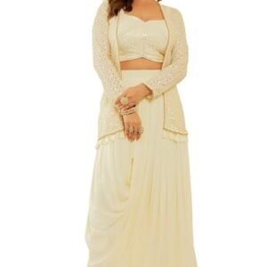 Womens White Embroidered Georgette Co-ord Set