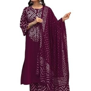 Women’s Viscose Rayon Straight Kurta Pant Dupatta Set | Bandhani Block Print Suit Set | Cotton Kurta Set with Dupatta Ethnic Dress | Festive Kurta Set