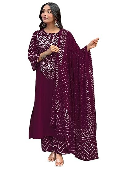 Women’s Viscose Rayon Straight Kurta Pant Dupatta Set | Bandhani Block Print Suit Set | Cotton Kurta Set with Dupatta Ethnic Dress | Festive Kurta Set