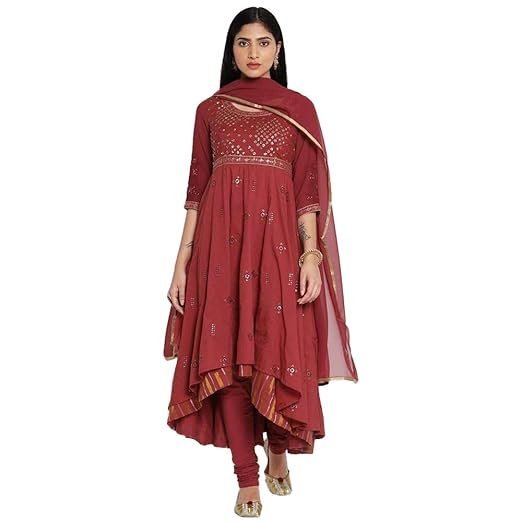 Women Cotton Anarkali Kurta Churidar Suit Set - Image 2