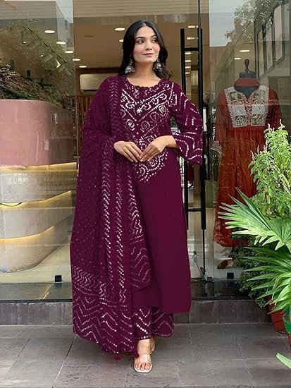 Women’s Viscose Rayon Straight Kurta Pant Dupatta Set | Bandhani Block Print Suit Set | Cotton Kurta Set with Dupatta Ethnic Dress | Festive Kurta Set - Image 3