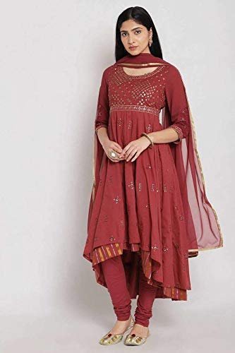 Women Cotton Anarkali Kurta Churidar Suit Set - Image 4