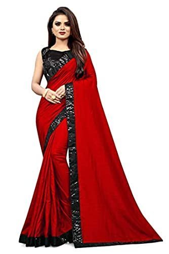 Women's Banarasi Woven Design Saree with & Blouse Fabric, Red