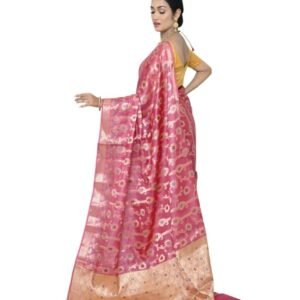 Women's Rani Pink Handloom Pure Kosa Silk Saree with Zari Work