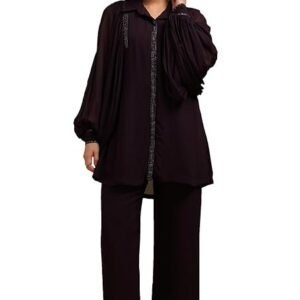 Womens Georgette Solid Co-Ord Set With Mukaish Work