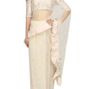 Women's Faux Georgette ready to wear Frill saree with unstitched blouse(WES1215)