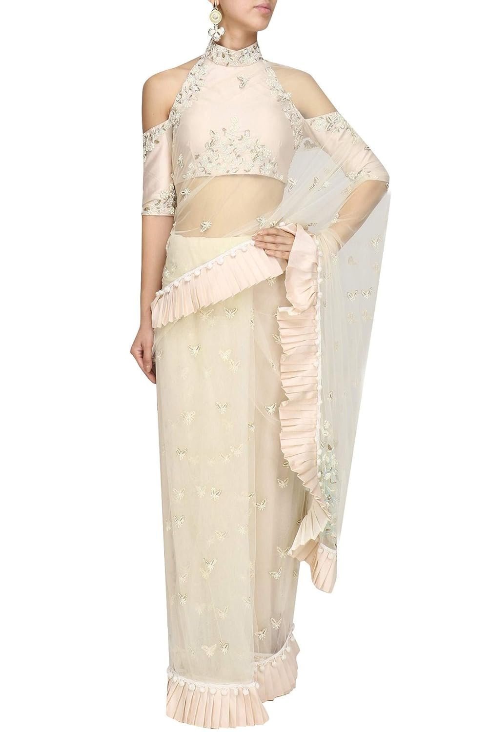 Women's Faux Georgette ready to wear Frill saree with unstitched blouse(WES1215)